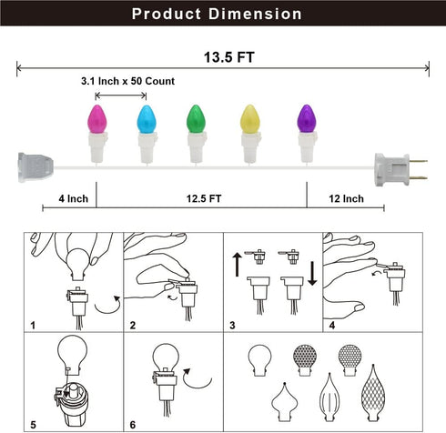 C3 50 Count 120V Easter String Lights LED Multi Color Glass Lights Easter Pastel Light UL Certified Connectable Outdoor