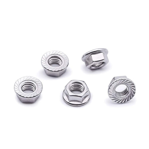 M5-0.8 Serrated Flange Hex Nuts - 100 pcs, Hexagon Flange Nuts 304 Stainless Steel 18-8, Bright Finish