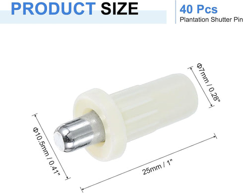 40pcs White(1 0.46 0.31 Inch) uxcell Shutter Repair Pins, Spring Loaded Plantation Shutter Replacement Repair Pins