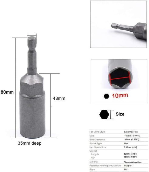 RUIAN 10mm Hex Magnetic Power Socket 1/4 inch Drill Bit Nuts Driver Set 80mm Length Adapter for Electrician Tools 2-Piece by RUIAN