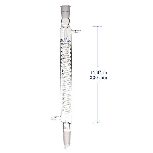 Borosilicate Glass Graham Condenser with 24/40 Joint, 300mm Jacket Length, Lab Glass Condenser