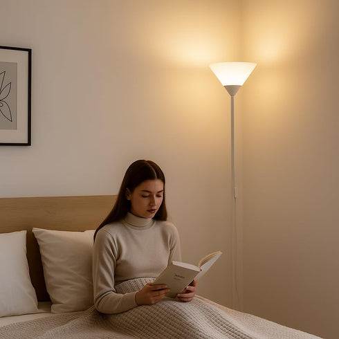 Generic Bulbs Modern Floor Lamp with Reading Light White Metal Stand with White Plastic Shades, Floor Lamp for Living