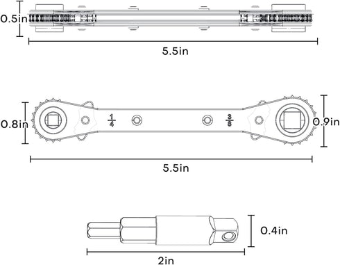 HVAC Service Wrench: Refrigeration Ratcheting Wrench 3/8 1/4 5/16'' 3/16'' with Hex Bit Adapter for Air Conditioning