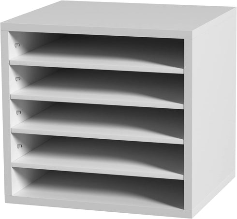 VEVOR Office Mailbox Literature Organizers, 5 Compartments with Adjustable Shelves, Wood Sorter 13.9x12x13 inches, White