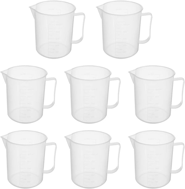 Bettomshin 9Pcs 500ml Metric Straight Shape Plastic Beaker, Graduated Liquid Measuring Cups for Lab