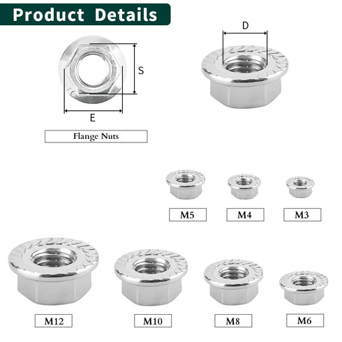 M8-1.25 Serrated Flange Hex Nuts, 25 pcs Hexagon Flange Nuts 304 Stainless Steel 18-8, Bright Finish