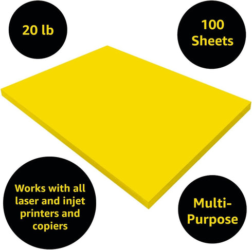 8.5" 11", 20lbs, 100 Colored Bond Paper Bundle x Pages, Yellow