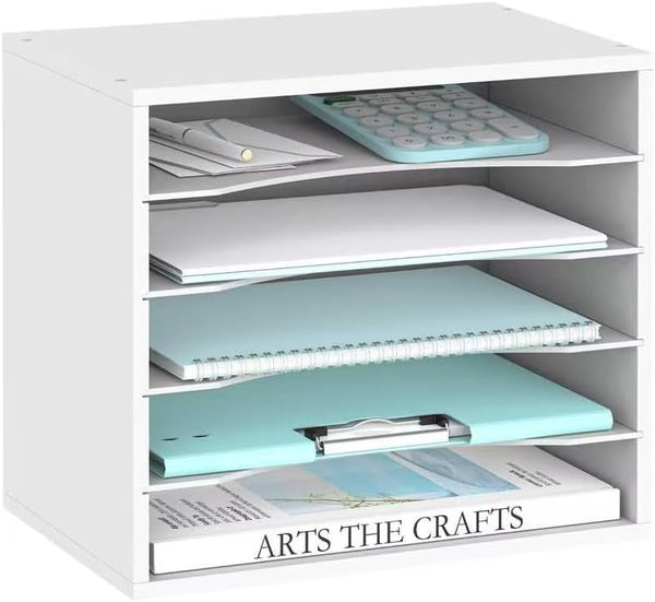 SUPEASY 5 Tier Wood Desk Organizer, Paper File Organizer for Desktop, Literature Mail Sorter for Office School & Home