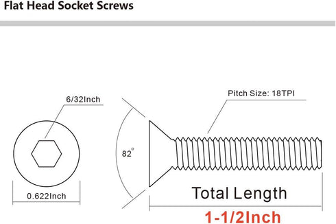 5/16-18 x 1-1/2" Flat Head Socket Cap Screws, Stainless Steel 18-8, Full Thread, Bright Finish, 15 PCS