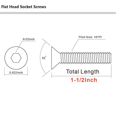 MewuDecor 5/16-18 x 1-1/2" Flat Head Socket Cap Screws, Stainless Steel 18-8 (304), Fully Threaded, 20 PCS
