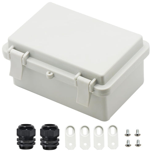 Zulkit IP65 Waterproof ABS Plastic Electrical Box - Hinged Shell with 2 Cable Glands, 5.9 x 3.9 x 2.8 inch.