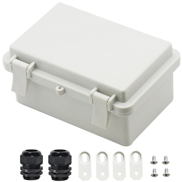 Zulkit IP65 Waterproof ABS Plastic Electrical Box - Hinged Shell with 2 Cable Glands, 5.9 x 3.9 x 2.8 inch.