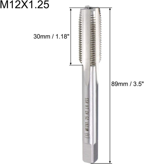 uxcell Metric Machine Tap Left Hand M12 Thread 1.25 Pitch H2 4 Flutes High Speed Steel Screw Thread Taps Tapping Tool