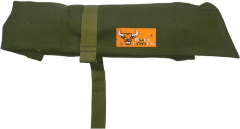 Tool Bag Wrench Organizer Roll Up Pouch Metric & SAE 16 Pockets Hand Crafted, Heavy Weight 100% Dyed Cotton Duck Canvas - Dyed Olive Drab by BULL TOOLS