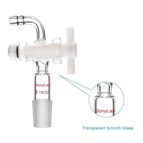 StonyLab Vacuum Flow Control Adapter with PTFE Stopcock, 19/22 Joint and Bent Hose Connection for Lab Supply