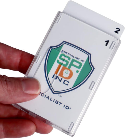 Specialist ID 3 Pack Heavy Duty Crystal Clear Vertical Dual Sided 2 Card Badge Holder - Polycarbonate Rigid Plastic ID