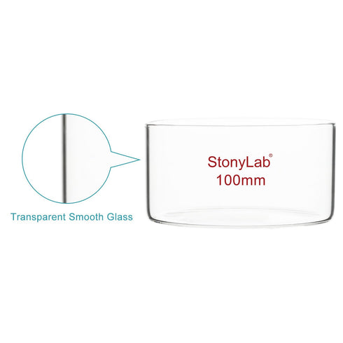 stonylab Thick-Wall High Borosilicate Glass Crystallizing Dish, Flat Bottom, No Spout, O.D. 100 mm, 300 ml