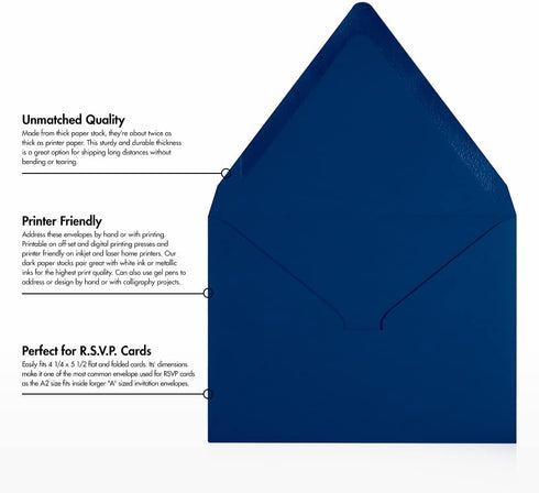 LUXPaper A2 Contour Flap Invitation Envelopes | 50 Qty | 4 3/8" x 5 3/4" | Navy Blue | 80lb. Text
