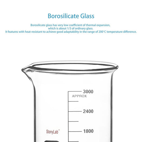 stonylab 1 Pack Glass Beaker, 3000 ml Borosilicate Graduated Low Form Griffin Beaker with Pouring Spout
