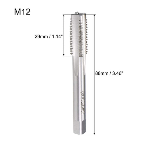 uxcell Metric Machine Tap Left Hand M12 Thread 1.75 Pitch H2 4 Flutes High Speed Steel Screw Thread Taps Tapping Tool