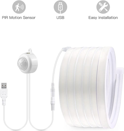 Strip,5 Lights,6.56FT/2M 3500K Motion Activated COB LED V USB Motion Sensor Neon LED Strip Waterproof LED Light Strip