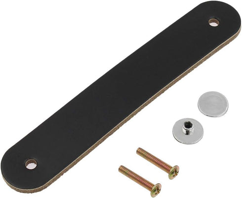 Yoohey 5 Pack Leather Cabinet Drawer Pulls, Modern Handmade Knob with Screws (Black, 14cm, 2 Holes)