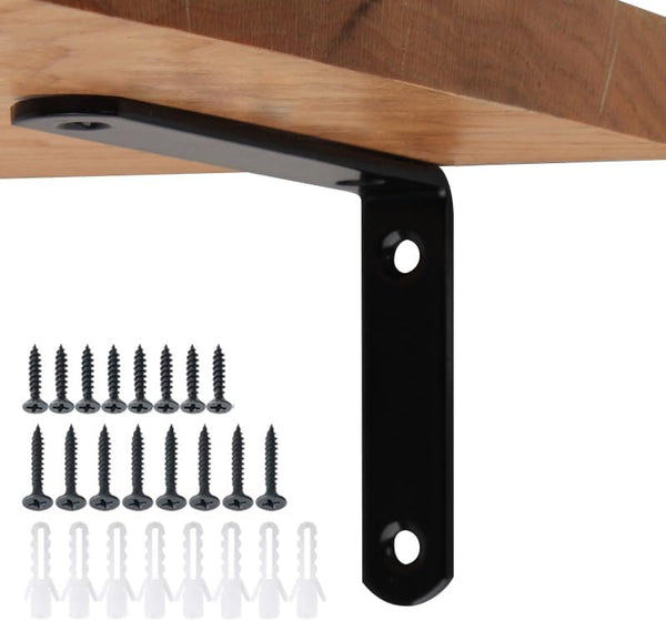 Jiyocy 4 Pieces Black L Shelf Bracket, Steel Heavy Duty Corner Brace,Joint Angle