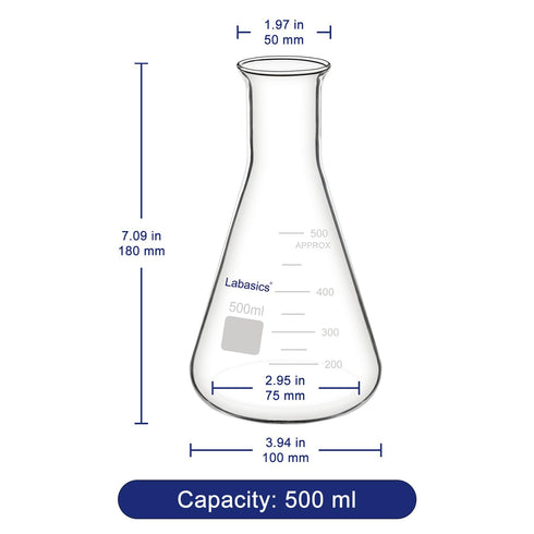 Glass Wide Mouth Erlenmeyer Flask, Borosilicate Glass 500 ml Capacity (Pack of 1)
