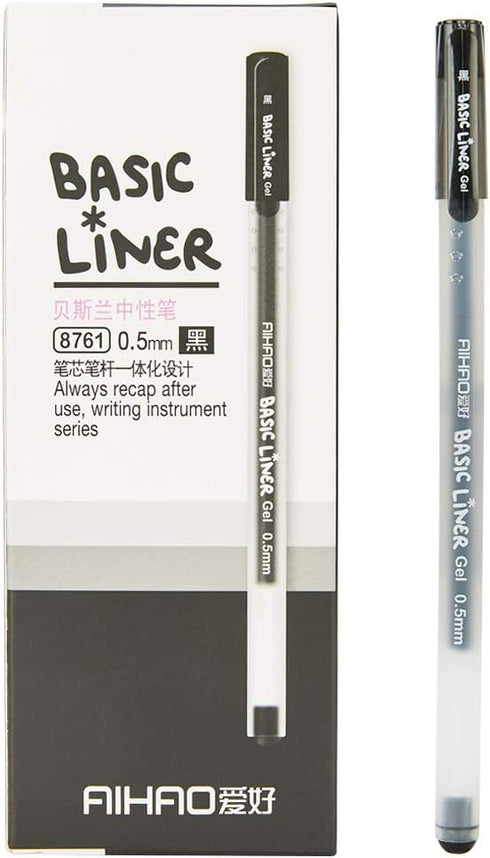 czxwyst 8761 Basic Liner Gel Ink Pens, 0.5mm Fine Point (Black Color 12-Pack)