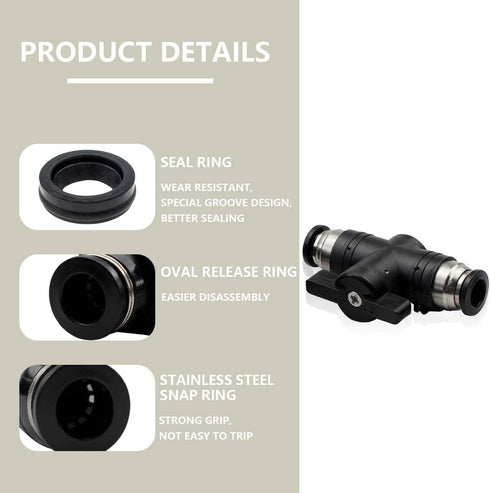 3 Pcs 6mm Pneumatic Ball Valve Push to Connect Fittings for Air Flow Control Valve