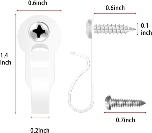 48 Pack DINGEE Screw Hooks, White Outdoor String Light Clips, Christmas Light Hooks, Small Stainless Steel Screw