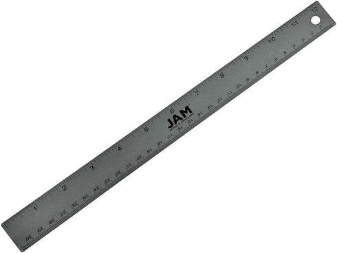 JAM PAPER Strong Aluminum Ruler - 12 Inch Metal Ruler with Non-Skid Cork Backing - Grey Metallic - Sold Individually
