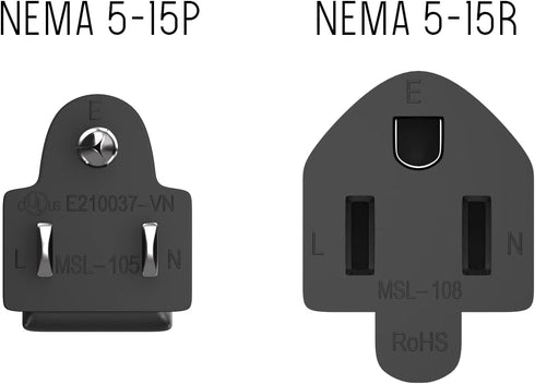 2 ft 14 AWG Outlet Saver Power Extension Cord, NEMA 5-15P to NEMA 5-15R Extension Cable
