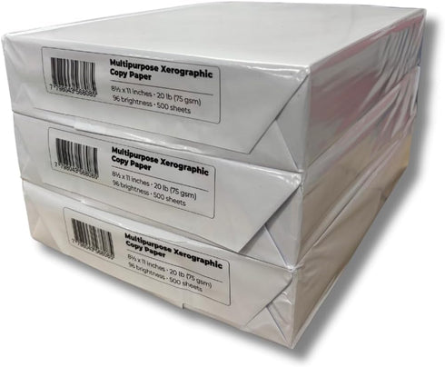 Generic 8.5 11 Inches, 20 lb, 96 500 3 Multipurpose Xenographic Copy Paper, x Brightness, Sheets Per Ream, Reams