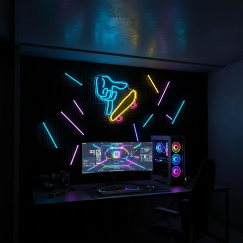 Dimmable Finger Skateboards Neon Sign for Wall Decor, Skateboard LED Fingerboard Neon Light for Kids, Teens, Adults