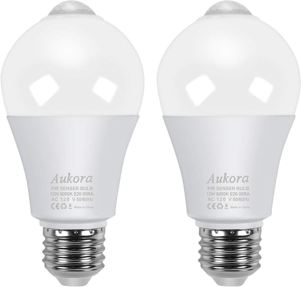 Aukora Motion Sensor Light Bulbs, 12W (100-Watt Equivalent) E26 Motion Activated Dusk