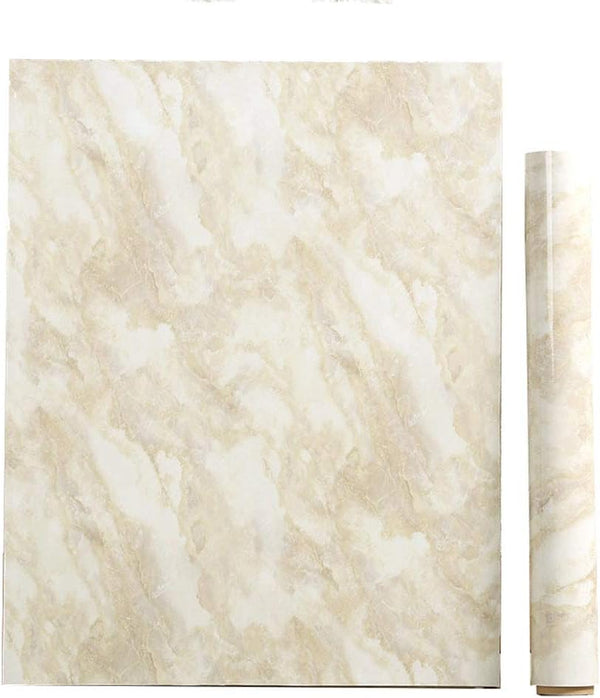 Removable Vinyl Beige Marble Contact Paper for Countertop Table Backsplash, Self Adhesive Waterproof Wallpaper Roll