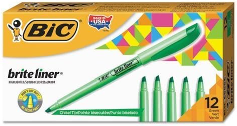 BIC Brite Liner Highlighter Chisel Tip Green, 2 DOZEN (BL11-GN)