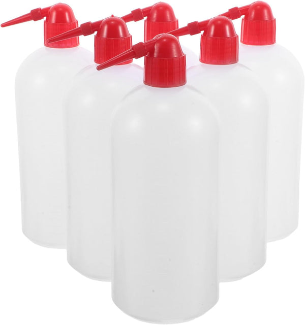 SHERCHPRY 6pcs 1000ml Laboratory Narrow Mouth Wash Bottles with Crimson Lids, Plastic