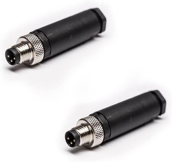 2 Pcs M8 Plug Waterproof 3 Pin Connector, Field Assembly Wireable Straight Male Plug IP67 Industrial Sensor