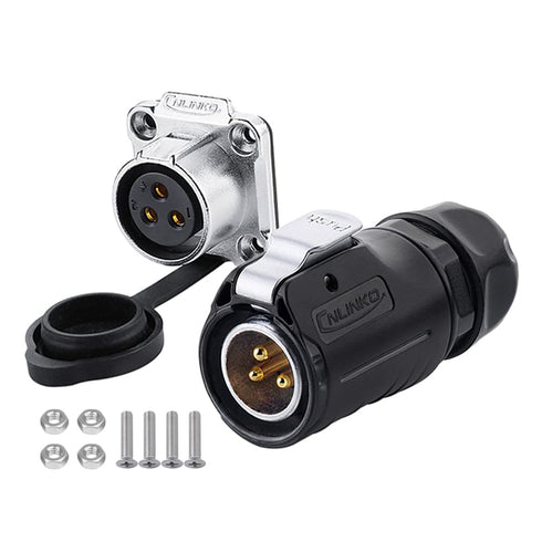 CNLINKO LP20 Series Waterproof Connector, IP68 3pin M20 Male and Female Circular Connector for LED Outdoor Lighting