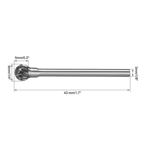 uxcell Tungsten Carbide Rotary Files 1/8" Shank, Double Cut Ball Shape Burrs Tool 6mm Dia, 3pcs