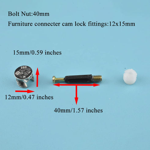 HAHIYO 20Sets 12x15mm Furniture Connector Cam Lock Fittings Dowel Flat Back Fastener Table Side Knock Down