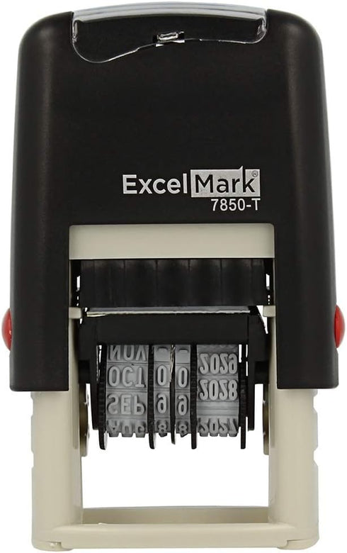 ExcelMark Self-Inking Rubber Date Stamp - Compact Size with Red Ink