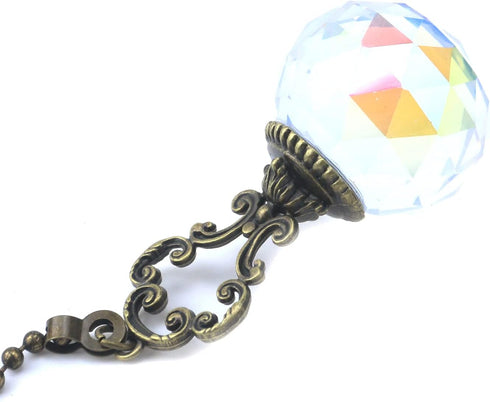 Pack 2 MY MIRONEY Crystal Prism Ball Ceiling Fan Pull Chains Vintage Extender Light Pull Chain Clear Crystal Pendant