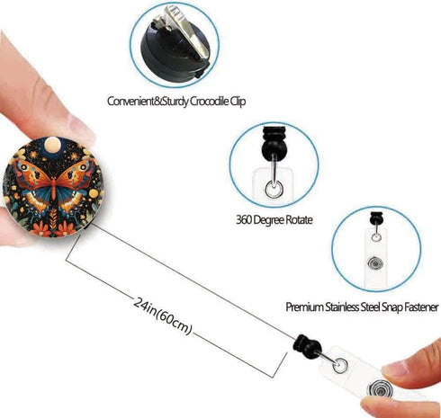 Generic Painted Butterflies Retractable ID Card Badge Holder with Alligator Clip, Name Nurse Decorative Badge Reel Clip
