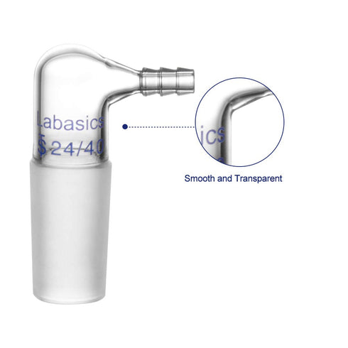 Glass 90 Degree Vacuum/Gas Adapter, Borosilicate Glass Bent Inlet Adapter with 24/40 Inner Joint and Hose for Laboratory Lab Supply