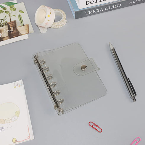 Clear A7 Binder Wallet - PVC Budget Binder with Snap Button Closure, 6 Rings Loose Leaf Notebook Cover