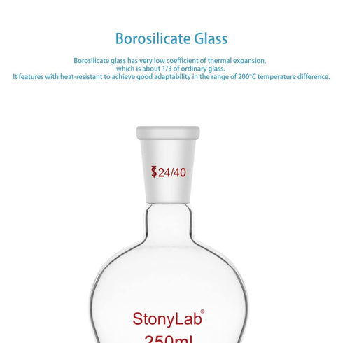 Stonylab Recovery Flask, Heavy Wall Single Neck Borosilicate Glass Rotary Evaporator Flask, 250 ml Pear-Shaped