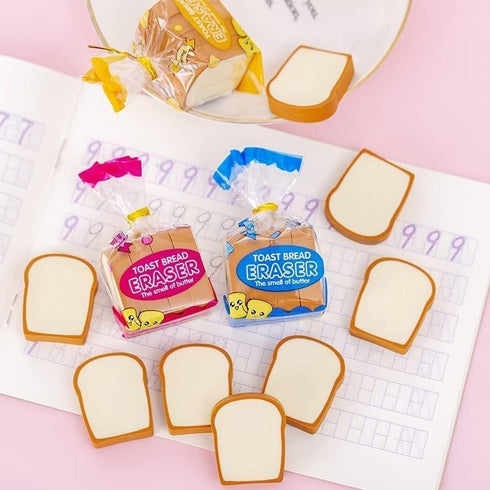 Blue Toast Bread Eraser, Stationery Bread Shape Pencil Eraser, Cartoon Cute Pencil Eraser for Kid Painters and Artists